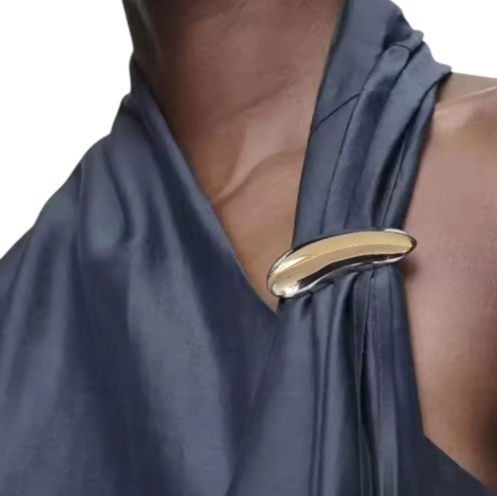 New! ZARA Gold Brooch Geometric Abstract Line Modern | NWOT